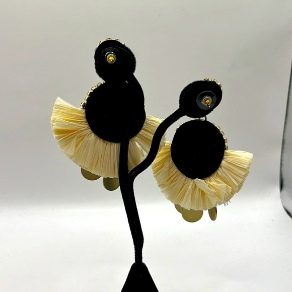 Earrings Large Statement Earrings Raffia Gold tone AB white Rhinestones Bling - Picture 10 of 10